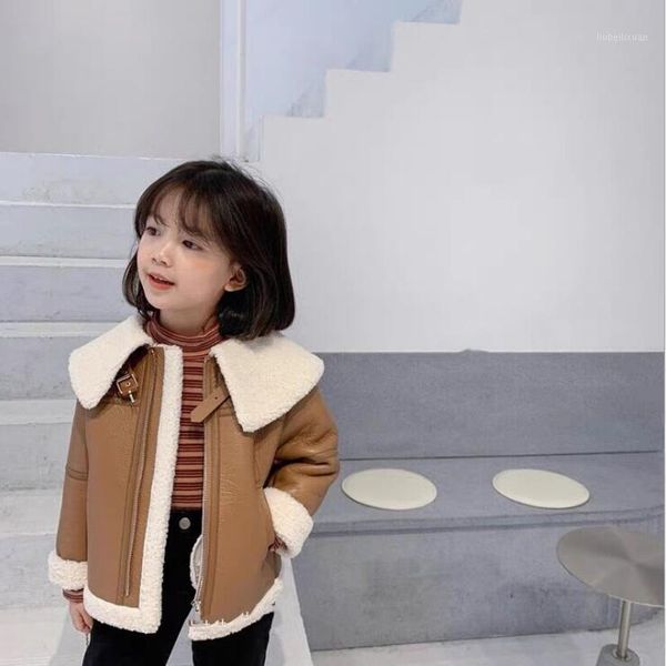

jackets 2021 korean style girls leather coat thicken winter fashion good quality jacket 3-8t b9481, Blue;gray