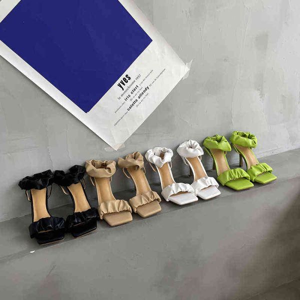 

sandals fashion women open toe ankle strap thin high heels black beige white green 2022 new dress pumps size 35-39 220121