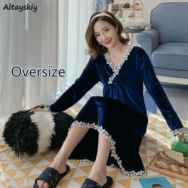 

women's sleepwear nightgowns sleepshirts women elegant ladies large size 5xl homewear comfortable korean style lace spring mid-calf sol, Black;red