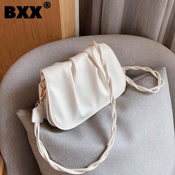 

[bxx] vintage pu leather wrinkled bags women 2021 fashion weave chain crossbody bag lady trend handbags purses cb959 cross body