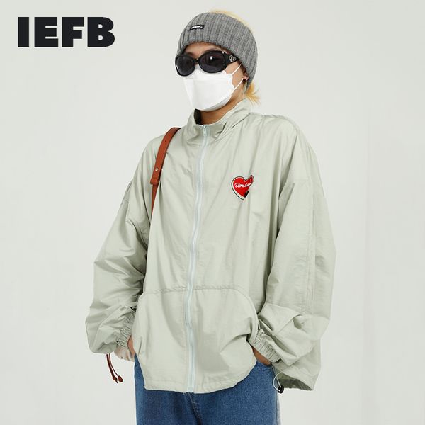 

iefb korean loose love design jacket fashion stand collar casual sunscreen clothing for men loose big size coat 9y7139 210524, Black;brown