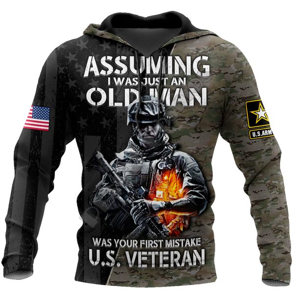 

military pattern mens 3d printed hoodie visual impact party punk gothic round neck american sweater hoodie, Black