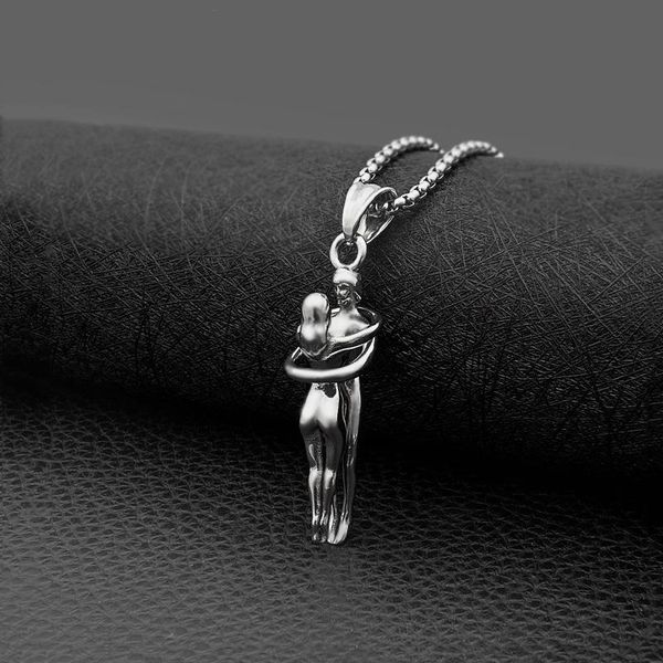 

pendant necklaces fashion hug lovers couple necklace men and women all-match simple, Silver