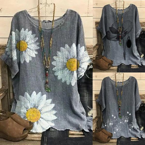 

women's t-shirt 2021 summer casual loose round neck floral print short sleeve lady women clothing ropa de mujer chemise femme, White