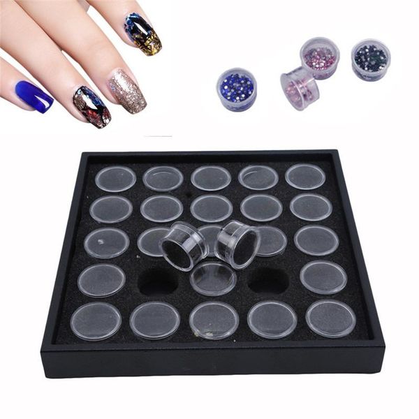 

nail art equipment 50/25 pots storage organizer container box false tips glitter rhinestone plastic empty boxes case manicure tool, Silver