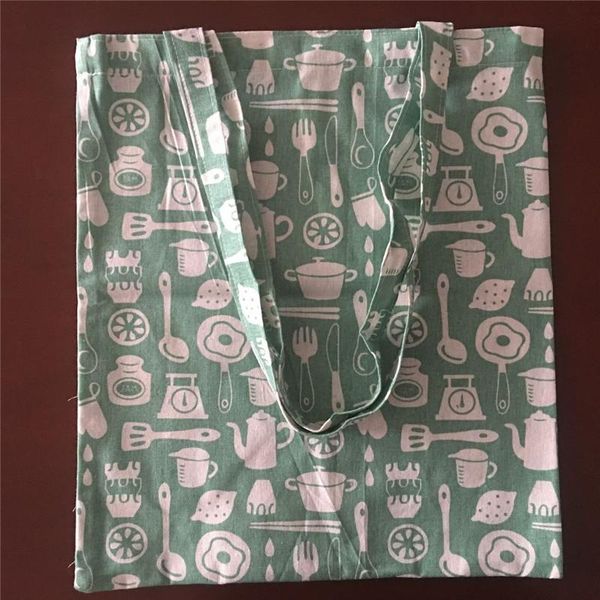 

shopping bags yile cotton linen eco tote shoulder bag print kitchen ware green basel06