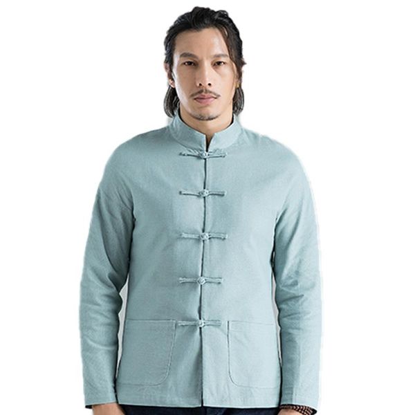 

men's vests chinese style blue button long sleeve low collar breathable and sweat absorption temperament slim man coat, Black;white