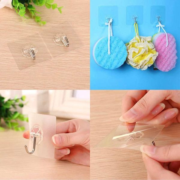 

hooks & rails strong adhesive wall hook transparent removable hanger for bathroom kitchen hr