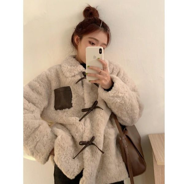 

women's jackets cmaz 2021 autumn winter thick coats for women faux lamb plush coat and all-matching korean styl, Black;brown