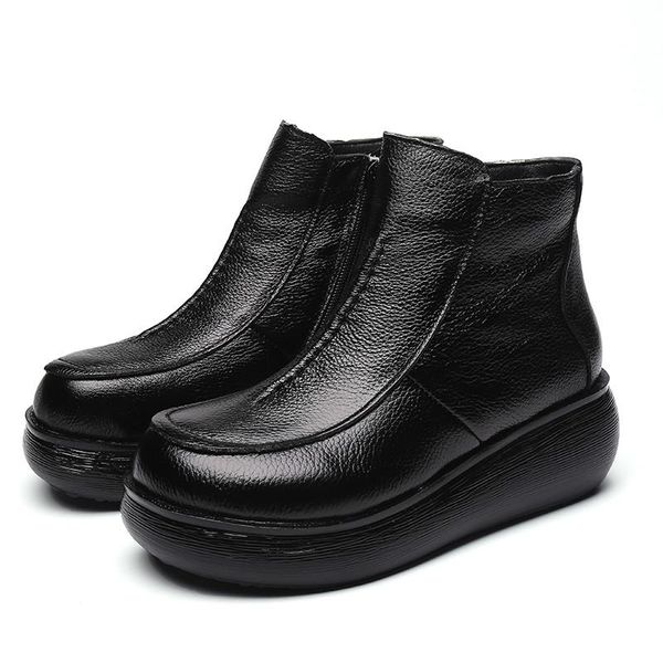 

boots 2021 genuine leather winter for women flat shoes ladies snow womens keep warm platform work, Black