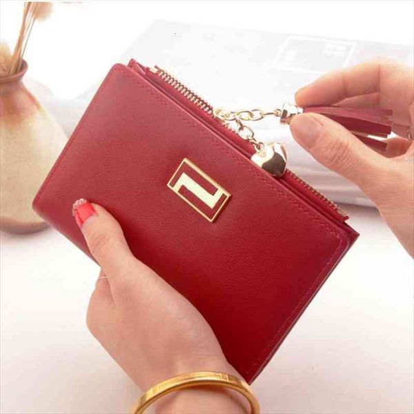 

short women wallets zipper tassel wallet soft leather ladies card holder slim purse carteira female small cartera mujer, Red;black