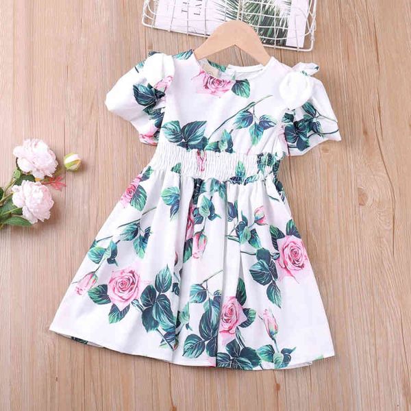 

girl's dresses summer party flower pattern bowknot decoration for girls kid clothes girl clothing t0h3, Red;yellow