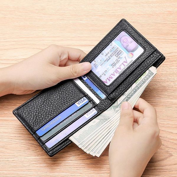 

head layer natural fall grain leather wallet coin multi card zero rfid short men's and women's wallets, Red;black