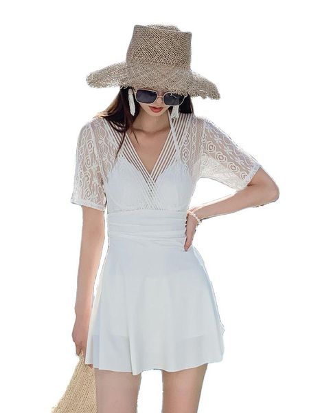 

one-piece suits swimwear bathing suit women's deep v underwire push up korea large size belly covering slimming springs