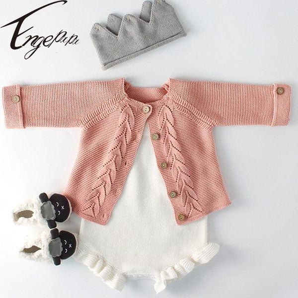 

engepapa spring autumn born baby girls knitting clothes set infant clothing suit knitted cardigan+rompers sets, White
