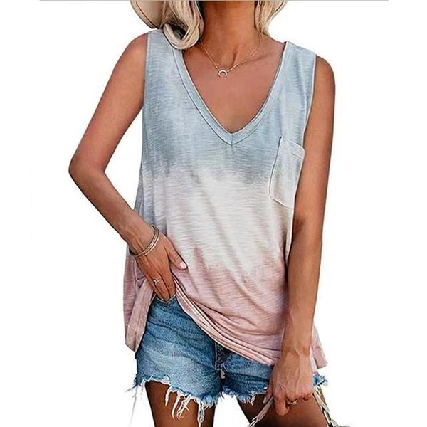

women's t-shirt fashion printed tee shirts women pocket summer casual v-neck loose vest t shirt sleeveless female soft 5xl, White