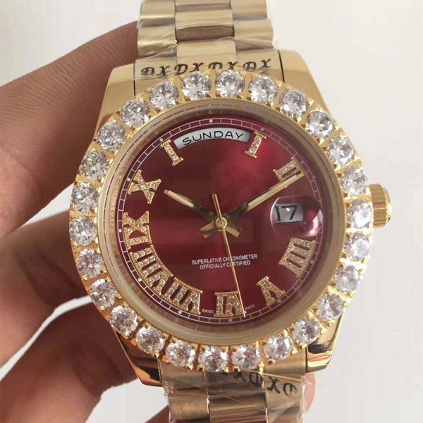 

men's automatic mechanical watch, 43mm diameter, handmade diamond set, double calendar, waterproof life, luxury fashion star's cho, Slivery;brown