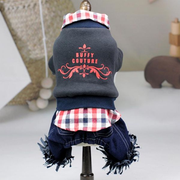 

dog apparel cat hoodie jumpsuit striped plaid pet puppy coat jacket pants 4 leg winter warm clothes 6 sizes colours