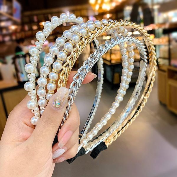 

hair clips & barrettes sweet cute pearls hairbands fashion headband hoops holder ornament head band lady korean accessories for girls, Golden;silver