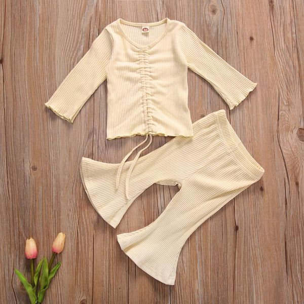 

baby & children's 6m-3years girl flared sleeve suit long sleeves + pants decoration spring clothing sets, White