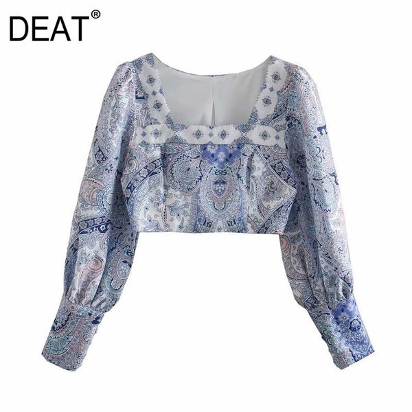 

[deat] spring autumn fashion square collar printing lantern sleeve temperament elegant women's shirt 13w803 210527, White