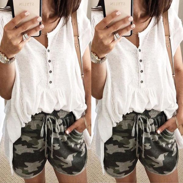 

s-2xl women casual shorts camo summer 2021 drawstring elastic waist plus size women's, White;black