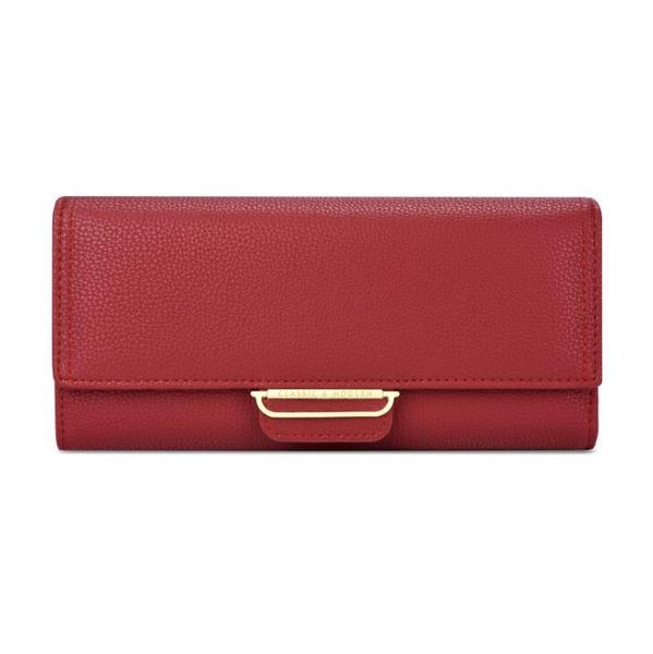 

women's multifunctional fashion simple handbag multi card wallet pure, Red;black