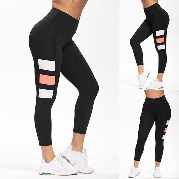 

kf-women's slim moisture wicking stitching yoga pants leggings cropped black women's