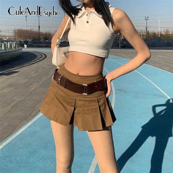 

y2k pleated mini skirts women summer vintage aesthetic 90s skirts with belt fashion high waisted korean outfit cuteandpscho y0824, Black
