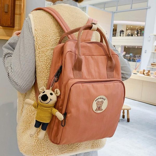 

backpack solid shoulder bag casual women teenage girl school bagpack backbag mochilas female satchel with keychain
