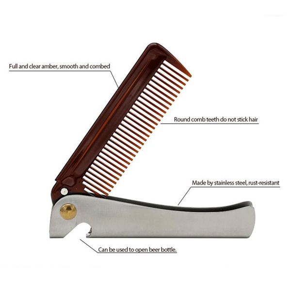 

man folding beard comb stainless steel handle travel bottle opener @me881, Silver