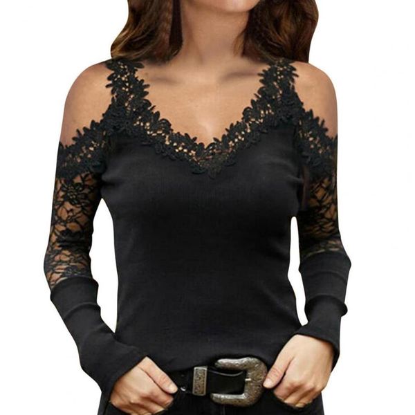 

women's t-shirt women blouse shirts fall off shoulder lace long sleeve sling female black vintage korean luxury white party sh