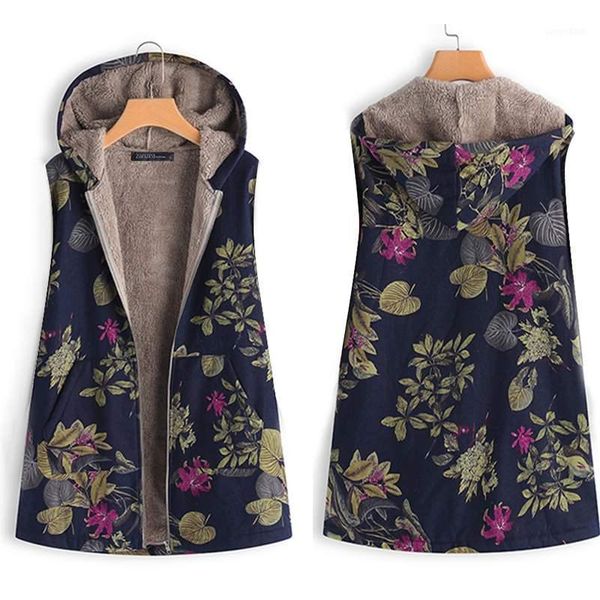 

women's jackets women's sleeveless 2022 casual print coats faux fur lining outwear autumn winter floral hooded gilet plus size 71, Black;brown