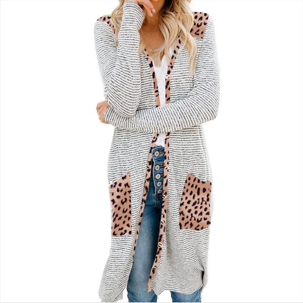 

autumn winter oversize jacket women womens sweaters long sleeve open front cardigan leopard camouflage pocket mid length coat, White;black