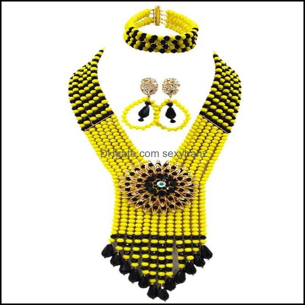 Ohrringe Halskette Schmuck Sets Rot und Champagner Gold AB Afrikanische Perlen Set Kristall Nigerian Hochzeit Assories 6SDLS06 Drop Lieferung 2021 O