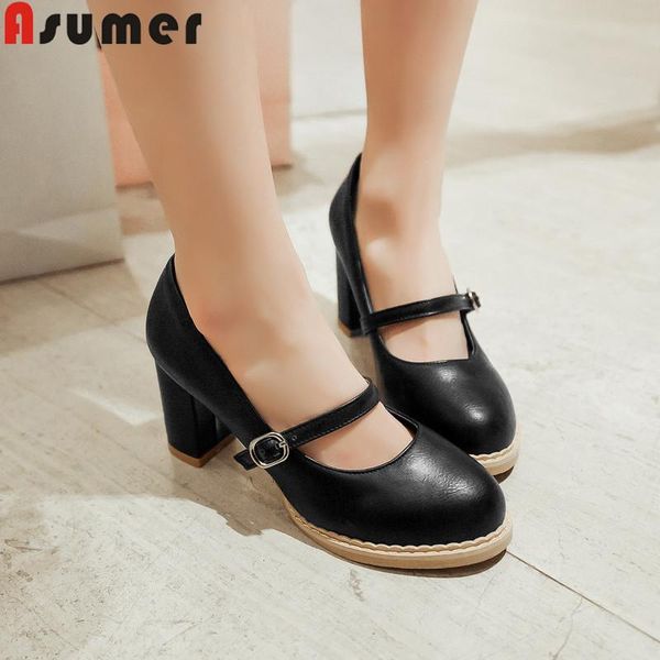 

big size 34-43 pumps women shoes buckle ladies prom wedding round toe square high heels female 2021 dress, Black