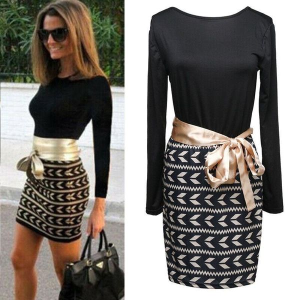 

women a-line dress long sleeve bodycon bandage evening party high waist short casual dresses, Black;gray