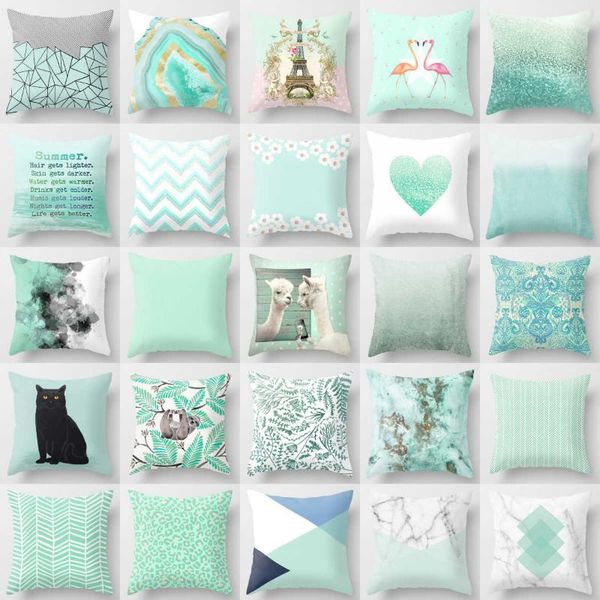 

cushion/decorative pillow 2021 trendy mint green blue nordic geometric cushion covers modern pillows cover sofa couch case livingroom decor
