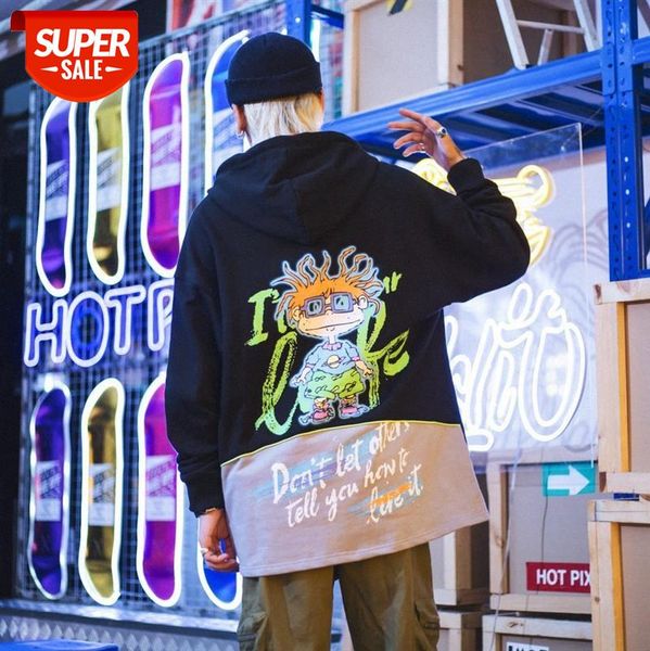 

american street print sweater high oversize hit color anime graffiti letter pullover #rv77, Black