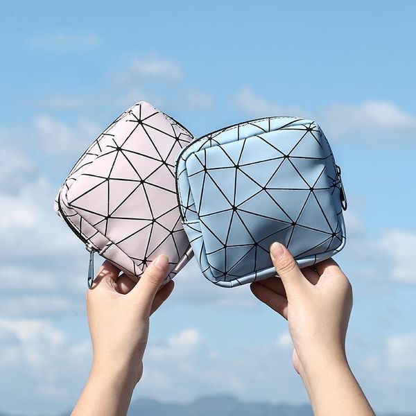 

female diamond geometry cosmetic bag square laser makeup lipstick organizer travel sanitary napkins storage pouch purse bags & cases
