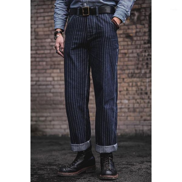 

men's jeans firmranch men/women american vintage 90s hommes for men 2021 striped denim amekaji suspenders work pants, Blue