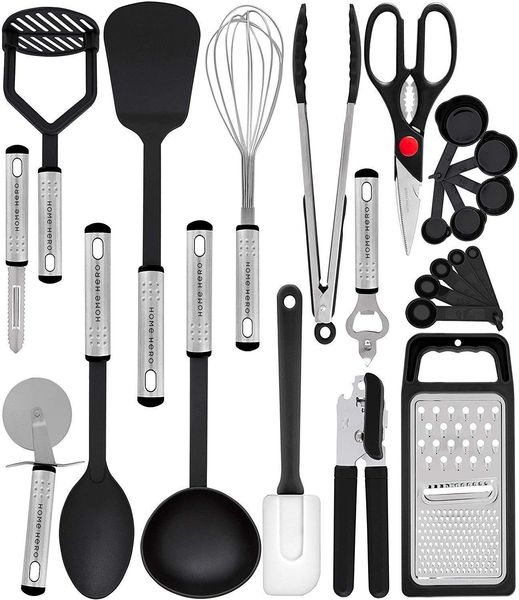 

24 cooking and baking utensils nylon piece silicone set kitchen non stick spatula spoon wire planer egg beater