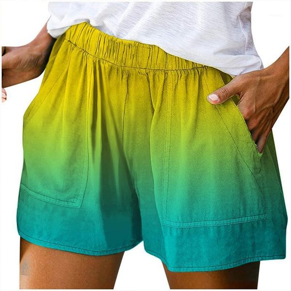 

women's shorts sports women running fitness high waist push up hip side pocket gym leggings gradient color vintage summer fashion, White;black