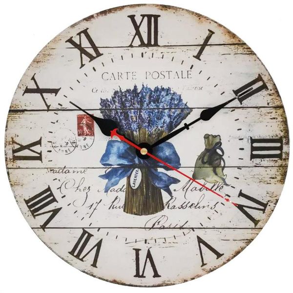 

wall clocks retro wooden clock-12inch quartz silent large vintage rustic shabby colorful non -ticking quiet decorative kitchen bedroom