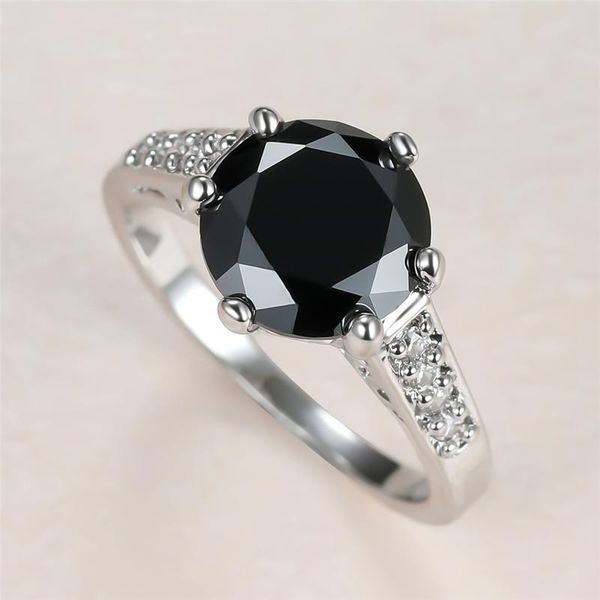 

male female black crystal ring charm silver color thin wedding rings for women men promise round zircon engagement, Slivery;golden
