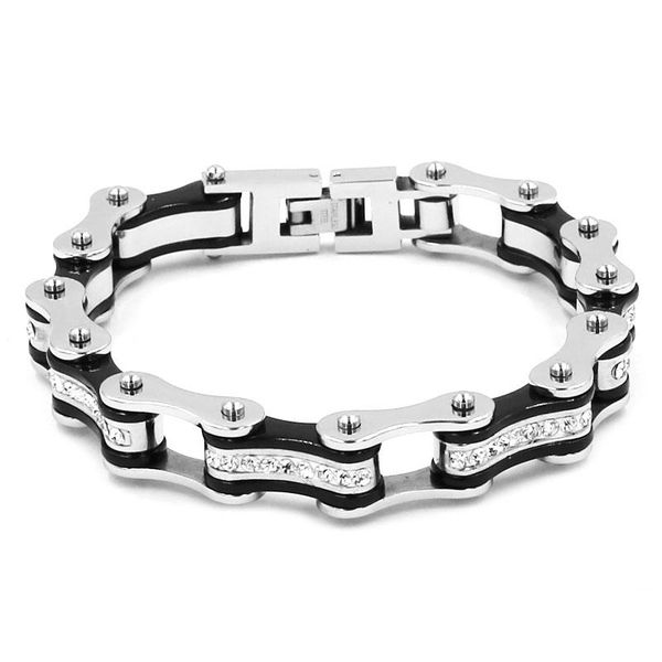 

link, chain wholesale bling crystal motorcycle bracelet stainless steel jewelry black silver bicycle motor biker 309b