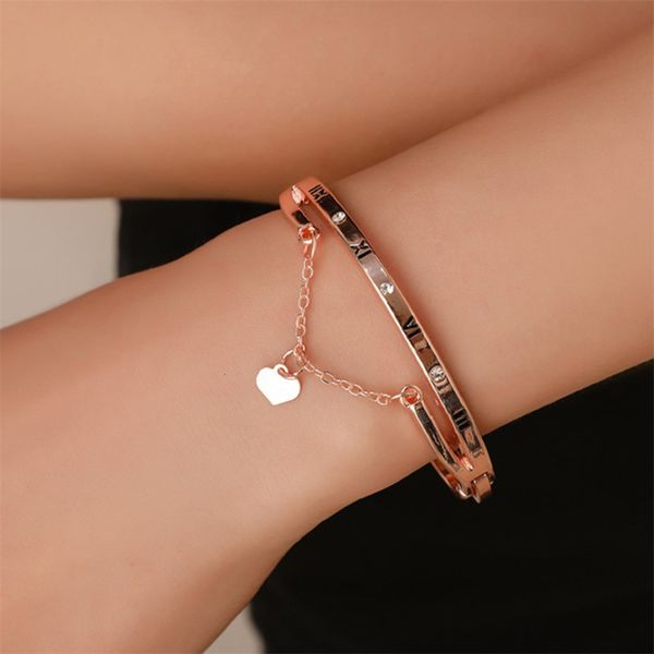 

hand catenary jewelry roman numeral inlaid diamond bracelet love pendant double layer bracelet temperament simple handpiece girl, Golden;silver