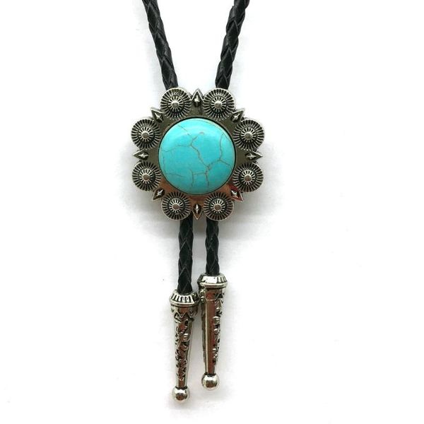 

bow ties kdg western cowboy zinc alloy sunflower point natural stone bolo necktie matching shirt men and women same style, Black;gray