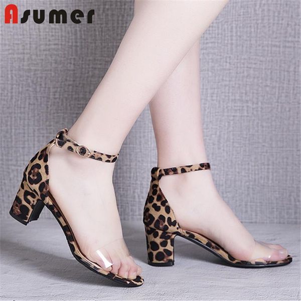 

est women sandals buckle square high heel casual shoes leopard simple fashion summer woman big size 44, Black