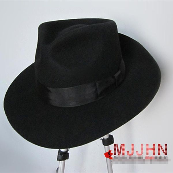 

michael jackson billie jean with name black fedora wool hat trilby collection for performance party show imitation gift wide brim hats, Blue;gray
